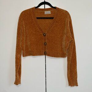 UO Maura Chenille Cropped Cardigan (Color: Yellow; Size: Medium)